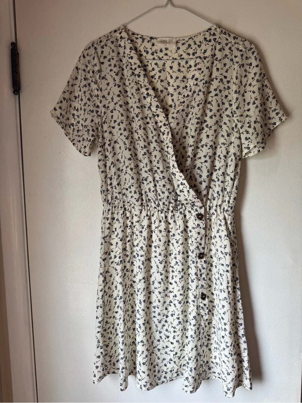 Sienna Sky Cream Mini Dress with Navy Floral Print